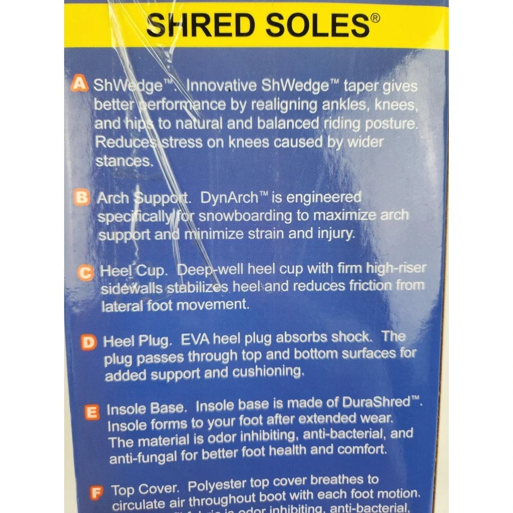 Shred Soles Performance Snowboard Boot Insoles ski boots Mens 10-11 Womens 11-12